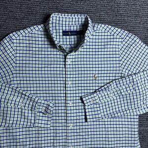 Polo Ralph Lauren Shirt Men L Green Blue Plaid Classic Flesh Pony Button
